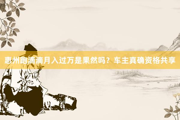 惠州跑滴滴月入过万是果然吗？车主真确资格共享